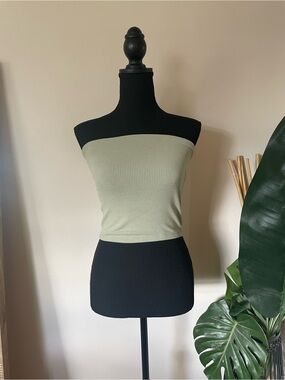 American Eagle Outfitters Sage Green Ribbed Strapless Tube Top